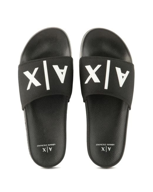 ARMANI EXCHANGE Black Logo-Print Slides for men