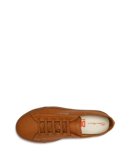 Santoni Brown Tumbled Leather Sneakers for men
