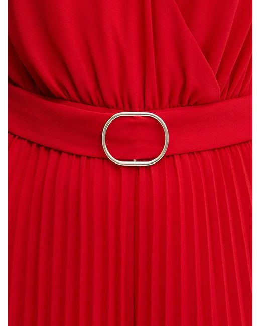 Morgan Red Pleated Belted Jumpsuit