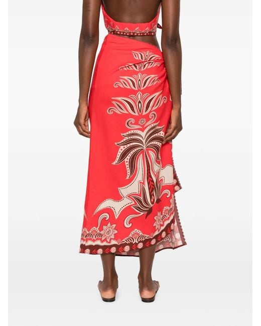 Farm Rio Red Ainika Floral-Print Maxi Skirt