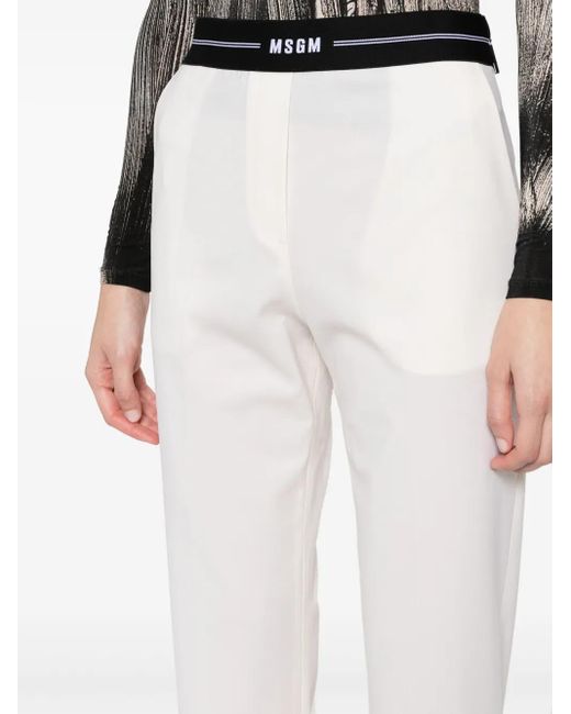 MSGM White Logo-Waistband Tapered Trousers