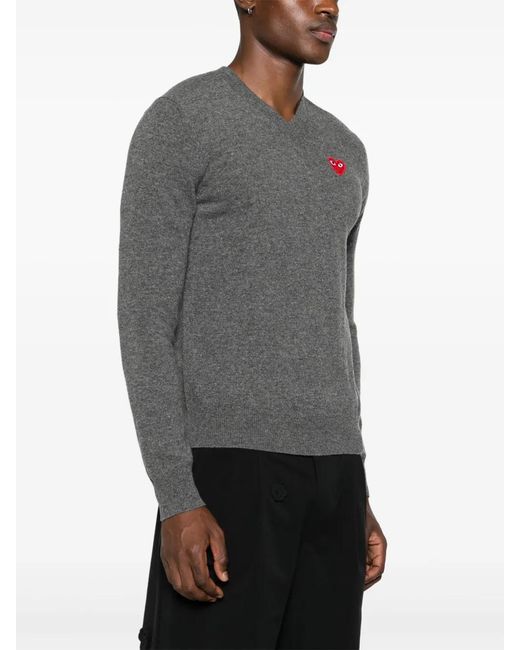 COMME DES GARÇONS PLAY Gray Heart-Patch Wool Jumper