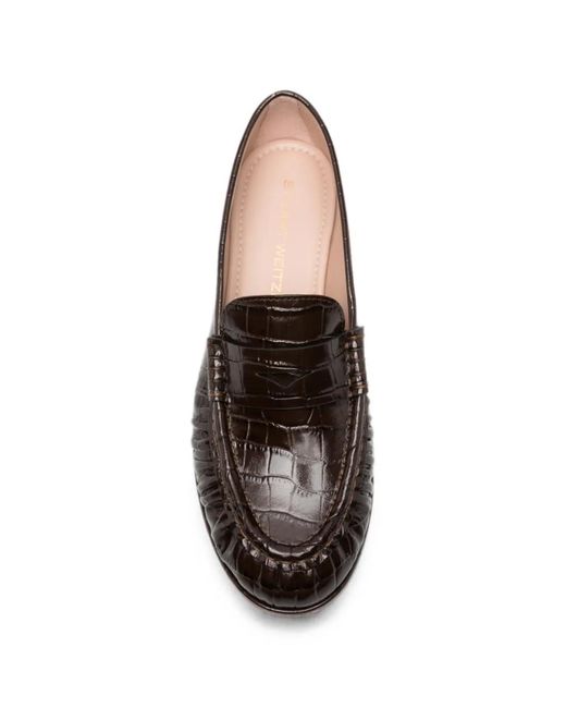 Stuart Weitzman White Spencer Croc-Effect Loafers