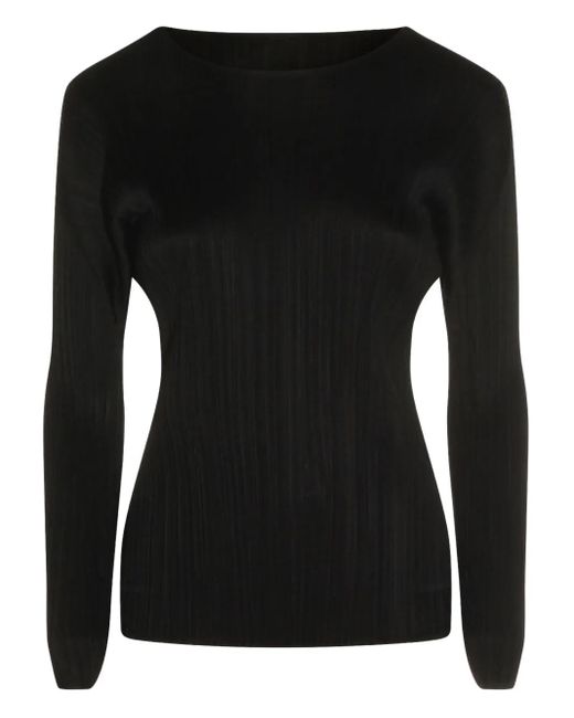 Pleats Please Issey Miyake Black Pleated Long-Sleeved Bouse