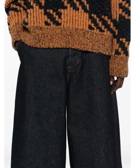 Uma Wang Blue Logo-Patch Jeans for men