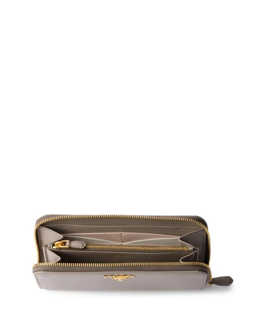 Prada Gray Portefeuille Zippé En Cuir