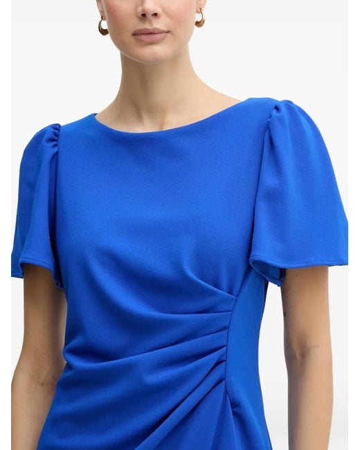 DKNY Blue Puffed Sleeve Gathered Dress