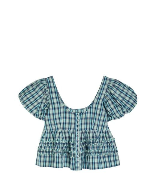 Blusa A Cuadros Con Volantes Damson Madder de color Blue