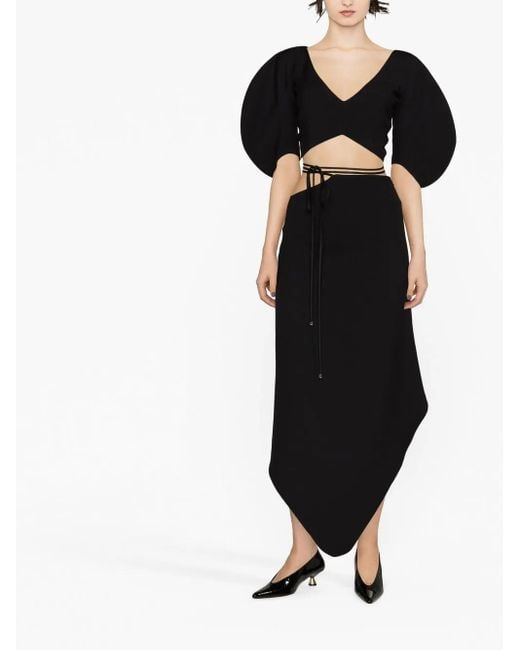 V:PM ATELIER Black Swirl Asymmetric Midi Skirt