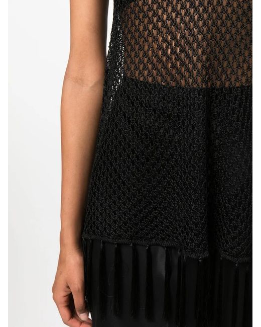 Dodo Bar Or Black Open-Knit Fringed Top