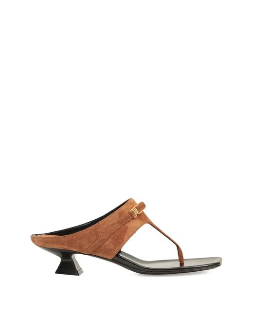 Sergio Rossi Brown Heeled Sandals T-Strap