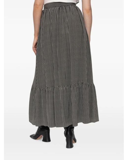 Chloé Gray Geometric-Print Tiered Midi Skirt