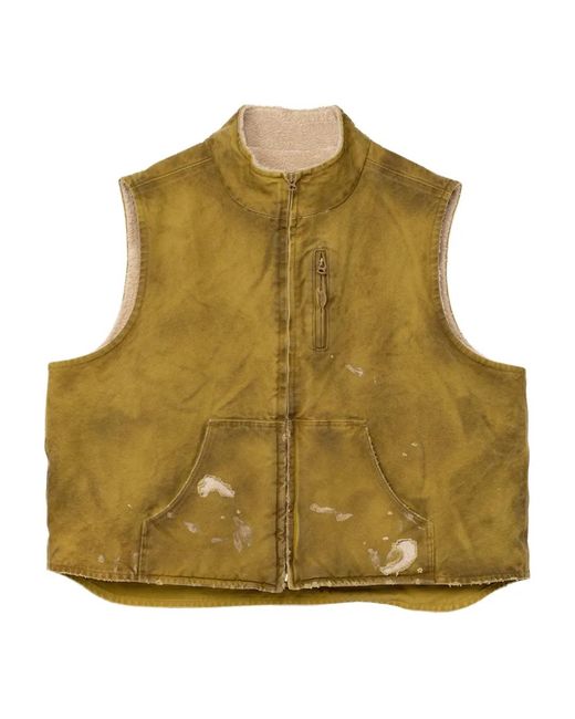 KAMIYA Green Distressed Zip-Up Vest for men