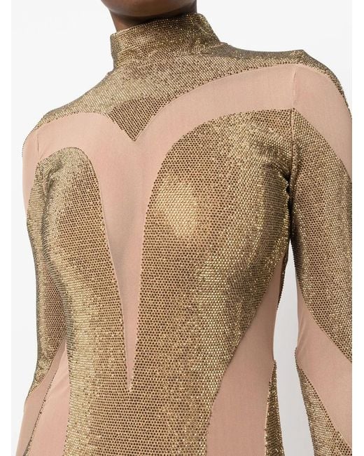 Philipp Plein Natural Crystal-Embellished Panelled Dress