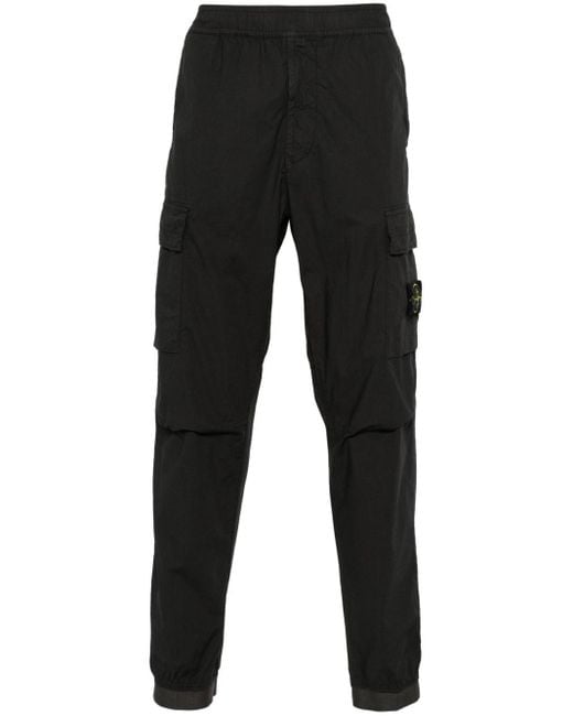 Stone Island Black Compass-badge Tapered Leg Trousers for men