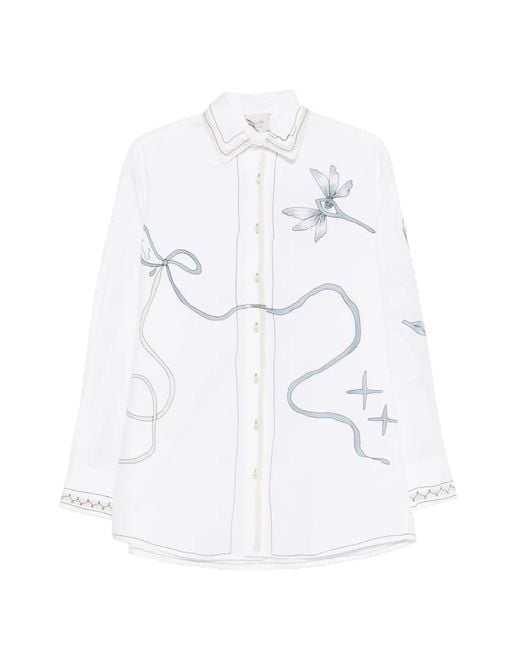 Alysi White Floral Embroidery Shirt