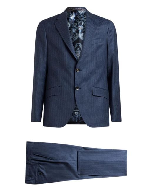 Etro Blue Pinstripe Wool Suit for men
