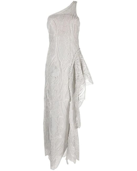Jonathan Simkhai White Embroidered One-Shoulder Gown