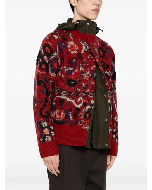 Sacai Red Floral-Jacquard Bomber Jacket for men