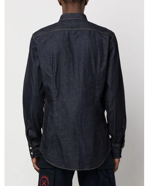 DSquared² Blue Logo Plaque Denim Shirt for men