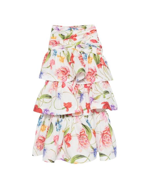 LAVI COUTURE White Floral-Print Tiered Skirt