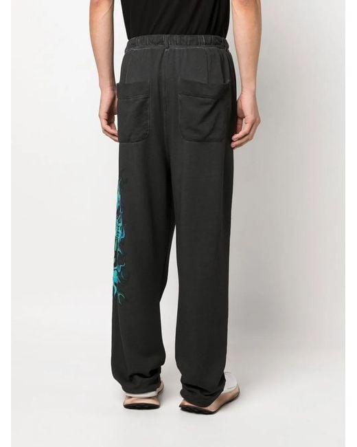Roberto Cavalli Black Graphic-Print Straight Trousers for men
