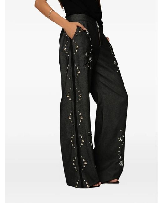 Nafsika Skourti Blue Grammy Floral-Embroidered Trousers
