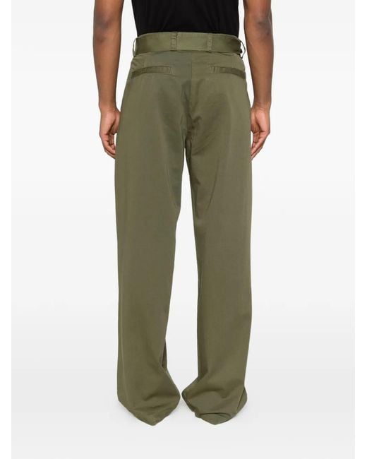 Laneus Green Belted Button Cargo Pants for men