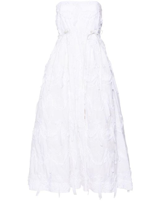 Simone Rocha White Floral-embroidered Flared Dress