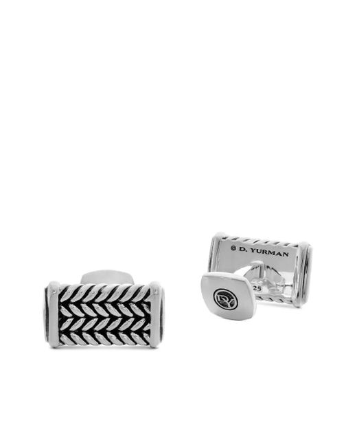 メンズ David Yurman Chevron カフスボタン 22.3mm スターリングシルバー White
