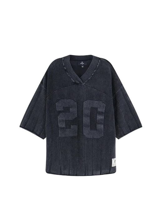 Represent Blue Ribbed V-Neck Oversized T-Shirt for men