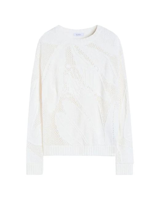 Max Mara White Cotton Crewneck Sweater