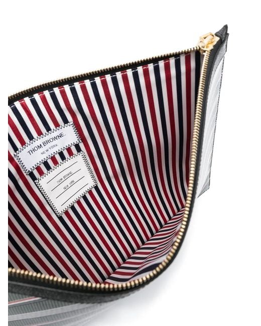 Thom Browne Gestreifte Clutch Mit Logo-Print in Gray für Herren