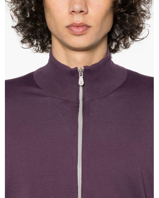 Brunello Cucinelli Fein gestrickter Pullover mit Reißverschluss in Purple für Herren