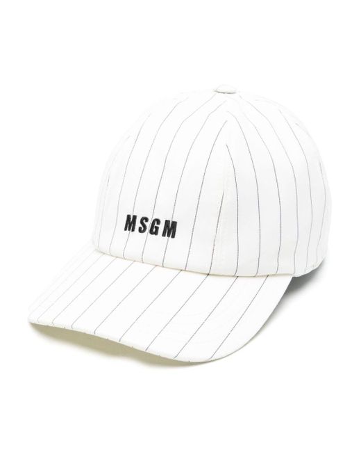 MSGM White Nadelstreifen-Baseballkappe mit Logo-Stickerei