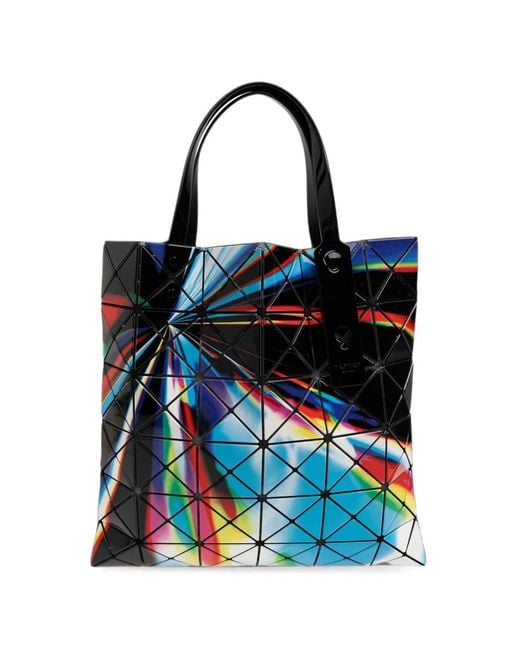 Issey Miyake Blue Warp Geometric-Panelled Tote Bag
