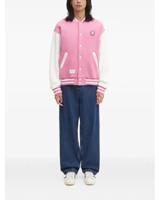 Aape By A Bathing Ape Pink Button-Fastening Striped-Trim Bomber Jacket for men