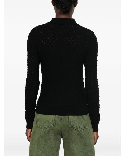 Missoni Black Pointelle-Knit Long-Sleeve Polo Shirt