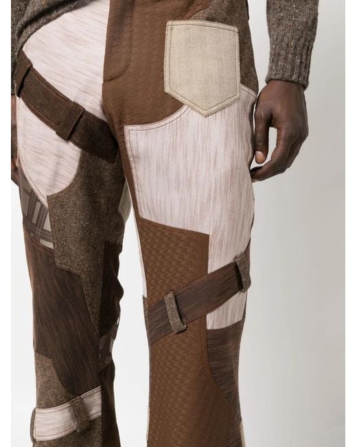 Moschino Brown Low-Rise Patchwork Flared Trousers for men