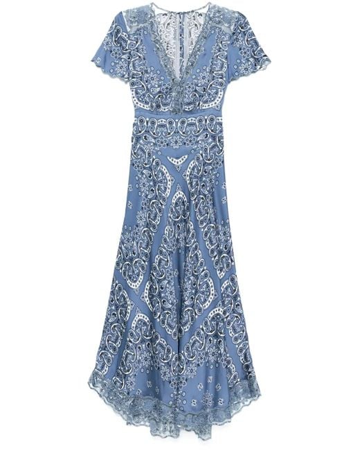 Maje Blue Floral-Print Midi Dress