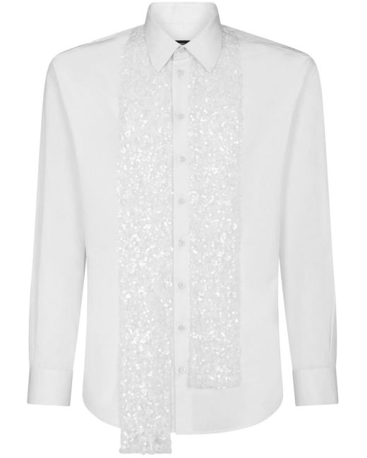 DSquared² White Sequinned Draped-detail Shirt for men
