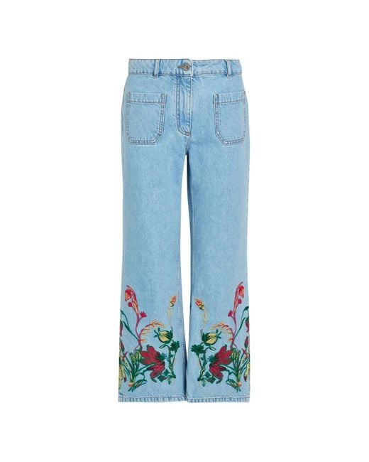 Etro Blue Floral-Embroidered Jeans