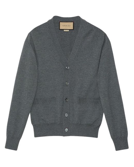 Gucci Gray Logo-embroidered Wool Cardigan for men