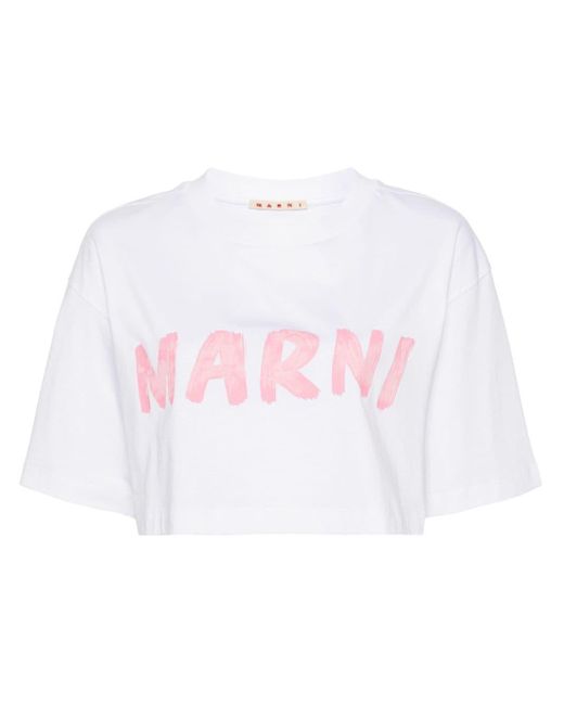 Marni Cropped T-shirt Met Logoprint in het White