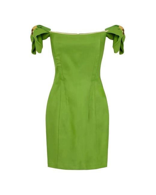 Elisabetta Franchi Green Off Shoulder Pleated Mini Dress