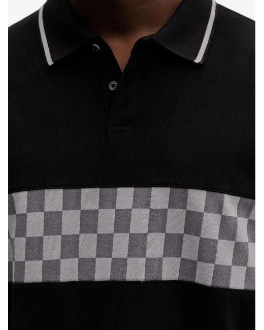 Vans Black Medford Checkerboard Long-Sleeve Polo for men
