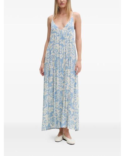 Rip Curl Blue Party Pack Floral-Print Pleated Maxi Dress