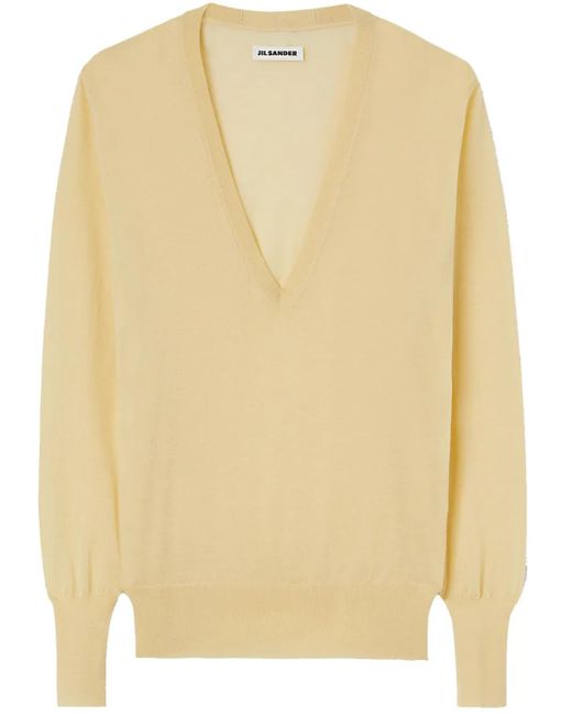 Jil Sander Natural V-Neck Cashmere Top