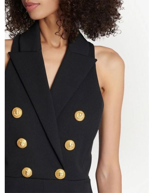 Balmain Blue Peak-Lapels Double-Breasted Playsuit