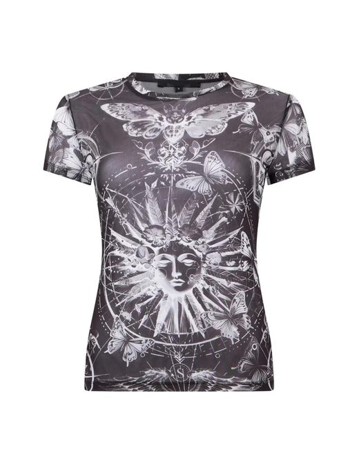 Philipp Plein Black Tulle Butterfly-Print T-Shirt